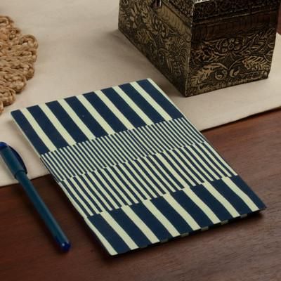 'Abstract-Patterned Blue and Ivory 100% Cotton Daily Planner'