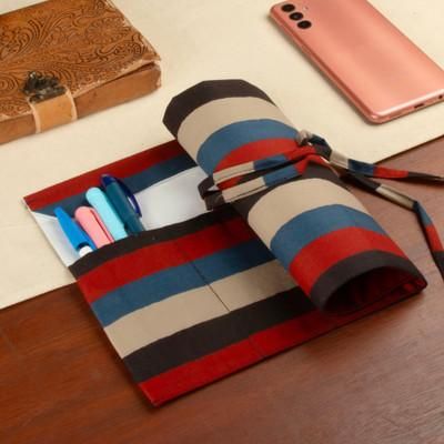 Chic Ideas,'Multicolor Striped 100% Cotton Roll Pencil Case from India'