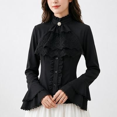 Gotico Medievale Rinascimento Blusa / Camicia Lunghe Principessa Vampiro Nobildonna Volant Costume Per donna Reale Halloween Carnevale Fiera Rinascimentale LARP Adulti Camicia