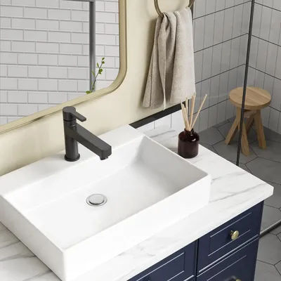 Bathroom Vessel Sink Square Countertop White Ceramic Basin 20.08 x 17.72 x 5.12 in, Above Counter Vanity Sink Bowl
