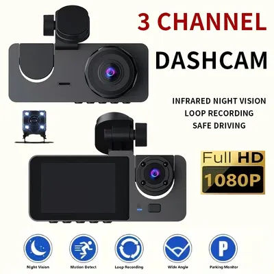 3-Channel Dash Cam, 1080p Dash Cam, 3-Camera Dash Cam, Dash Cam, Video Recorder