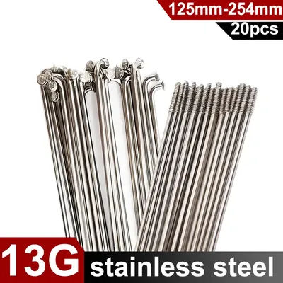 20pcs Stainless Steel Bicycle Spokes 2.2MM Bike Wheel Silver Spokes 13G Length 125mm-254mm Spokes With Nipples E-bike Spokes