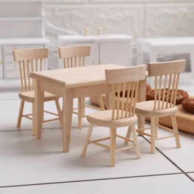 1SET Simulation Miniature Furniture Wooden Dining Table Chair Model Doll House Mini Toy Accessories