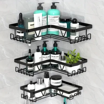 3pcs Bathroom Corner Rack, Large Capacity, No Drilling, Bathroom Self-adhesive Shower Rack, Bathroom Storage Rack No Drilling Or