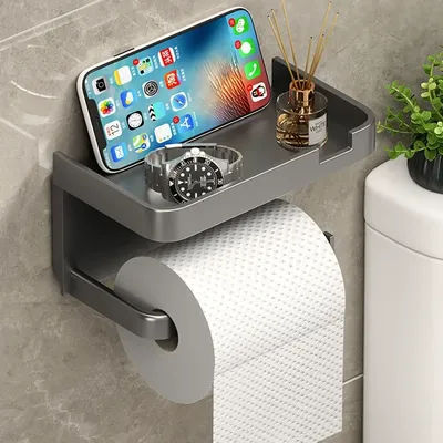 Grey Toilet Paper Holder Plastic Storage Rack Kitchen Towel Seasoning Bottles Bathroom Wall Roll Of Paper Phone Storage Shelfs