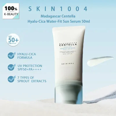 SKIN1004 Madagascar Centella Hyalu-Cica Water-Fit Sun Serum SPF50+ PA++++,Strong Sun Shield,Korean Skincare,Korean Makeup