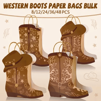 8-48PCS Cowboy Boots Paper Bags Cowgirl Boots Goodie Bag for Western Party Favor Rodeo Party Supplies Birthday Decor Baby Shower
