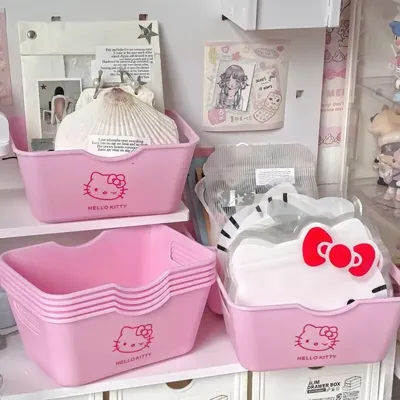 Hello Kitty Storage Box Desktop Storage Makeup Storage Basket Suitable for Bedroom, Bathroom, Home Furnishings
