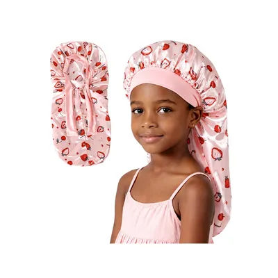 1Pc Kids Hair Bonnet Satin Long Cap for Girls Boys Kids Sleeping Tie Bonnet Soft Curly Hair Braid Cap Band for Dreadlocks Braid