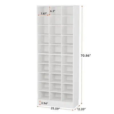 10-Tier Farmhouse Convertible Shoe Storage Cabinet White Wooden Shoe Rack 30 Cubbies Freestanding Tall Entryway Dining Shoe