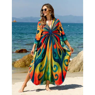 Caftans de plage pour femmes, imprimé papillon, couverture pour maillots de bain, robes Maxi, vacances d'été, maillots de bain, livraison directe