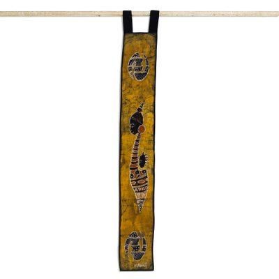 Mother's Pride II,'Signed Mother and Child Batik Cotton Wall Hanging in Yellow'