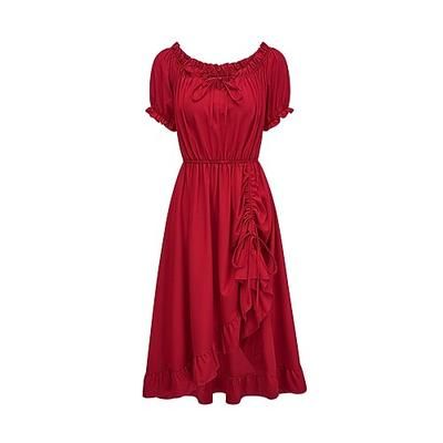 Retrò Vintage Medievale Rinascimento Asimmetrico Vestito Maniche corte Pirata Fata Contadina Coulisse Tinta unica Girocollo Costume Per donna Costumi da pirata Fantasia Halloween Carnevale Fiera