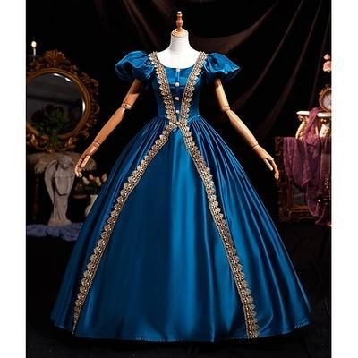 Vintage Rococò Rinascimento Maxi Vestito Normale A sbuffo Principessa Sposa Pieghettato Con Volant Principessa Girocollo Costume Per donna Halloween Carnevale Mascherata Feste Halloween Performance