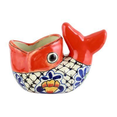 Talavera Goldfish,'Mexican Hand Painted Talavera Style Fish Planter'