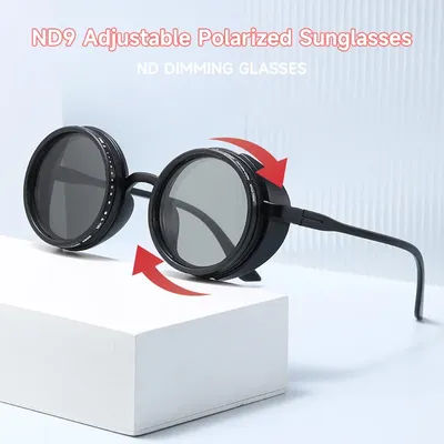 Lunettes de soleil polarisées rondes ND9 à intensité réglable, style steampunk rétro, avec filtre pour la pêche, la conduite en extérieur, anti-éblouissement, protection UV400