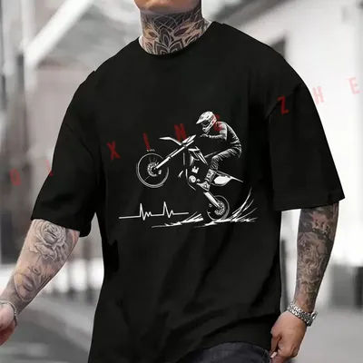 T-shirt décontracté en coton 2026 avec motif moto réel pour homme – Haut de sport cycliste d'été
