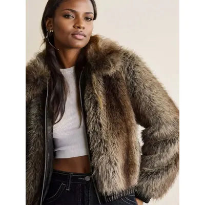 2025 hiver femmes élégant à manches longues col haut fausse fourrure vestes dame haute rue Chic épais chaud lâche fermeture éclair manteaux vêtements d'extérieur