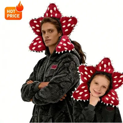 Pyjama en flanelle S-Stranger avec motif de plante Demogorgon - Combinaison pour adulte avec des fêtes de vacances confortables Combinaison moelleuse