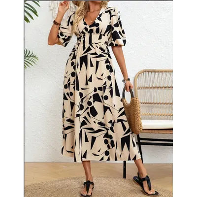Robe longue élégante et sexy à col en V, taille haute, style drapé