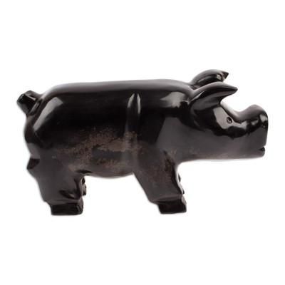 Stark Pig,'Hand-Carved Black Marble Pig Sculpture from Mexico'