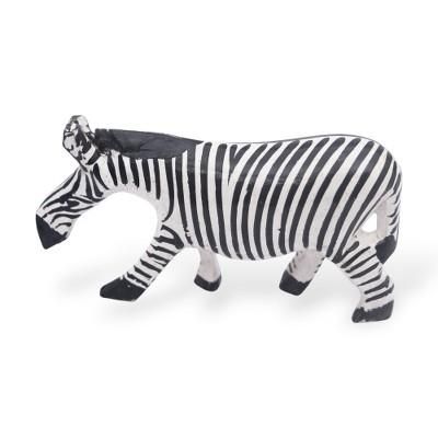 Zebra Paths,'Wildlife-Inspired Hand-Painted Sese Wood Zebra Sculpture'