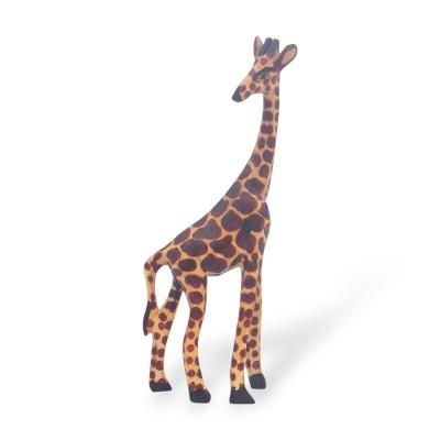 'Nature-Themed Hand-Carved Sese Wood Sculpture of a Giraffe'