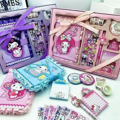 Fashion Hello Kitty Pattern Stationery Set Cute Cartoon Print Scrapbook Kit for Teen Ladies Daily Writing Travel Gift wholesale