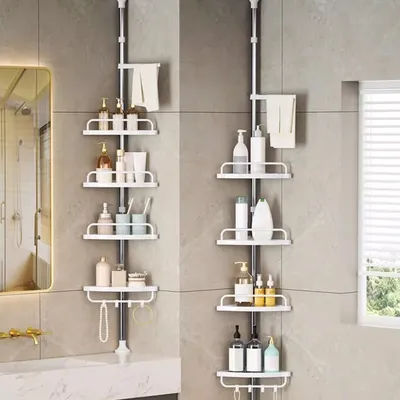 Stainless Steel Bathroom Corner Storage Rack Telescopic 4 Layer Shower Organizer For Shampoo Shower Gel Punch-Free Bathroom Rack