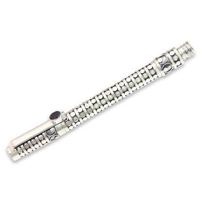 Polka Dot,'Handcrafted Ballpoint Pen in Sterling Silver with Garnet'