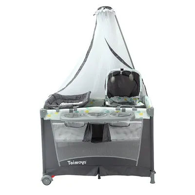 Baby Crib Foldable Multi-Functional Portable Baby Bassinet Mobile Playpen for Newborns with Mosquito Net and Wheels