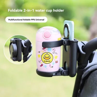 Universal Stroller Organizer with 2-in-1 Cup Holder & Phone Mount – Foldable Pram Caddy with Aesthetic Woven Design for Travel
