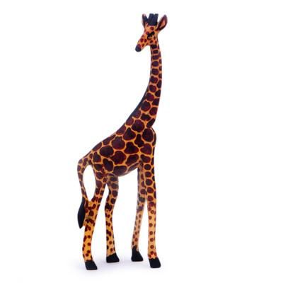 'Hand-Painted Giraffe African Safari-Themed Wood Statuette'