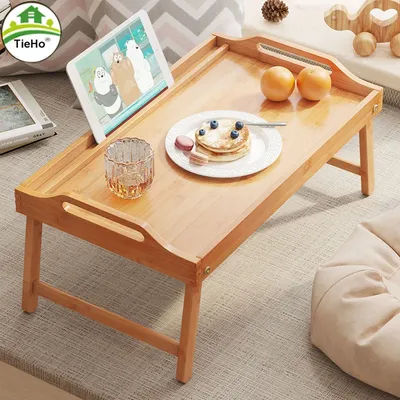 Portable Bamboo Breakfast Table Bed Tray Laptop Desk Tea Food Serving Table Folding Bed Table for Reading Eating Home Furniture
