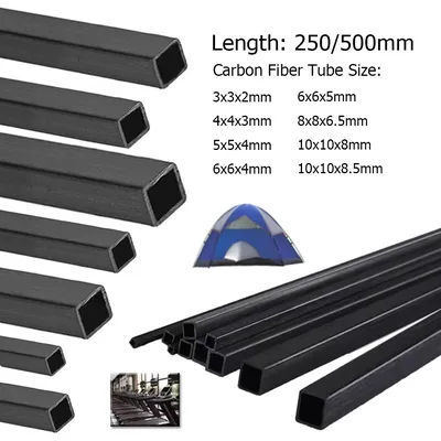 1/2/3Pcs Carbon Fiber Square Tube, 250mm/500mm Length, 3mm~10mm Lightweight & Durables for DIY Projects