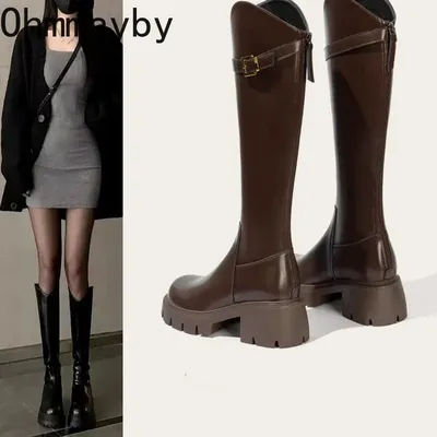 Doublure en fourrure femmes bottes hautes mode chevalier longs chaussons carrés talons hauts automne hiver chaud court en peluche chaussures