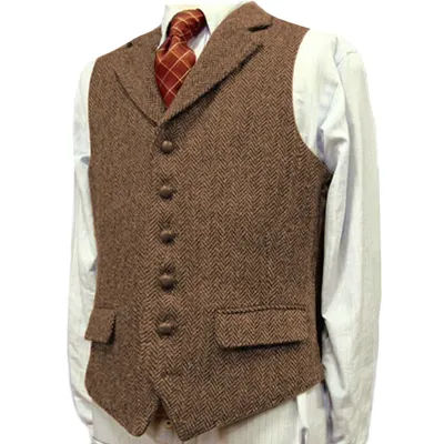 Gilet en laine à chevrons pour homme, col en V, formel, marié d'affaires, mariage, vert/noir/marron/vert/gris