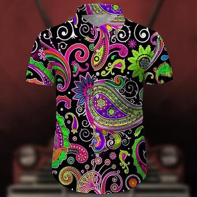Retrò Vintage Anni '70 Camicia Camicia Aloha Hippie Disco Paisley Etnico Costume Per uomo Mascherata Vacanza Feste Parata dell'Orgoglio Adulti Camicia