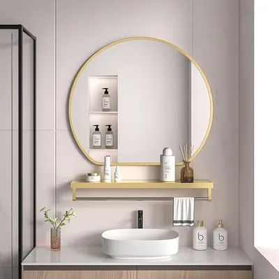 Bathroom Mirror With Storage Rack Household Bathroom Makeup Mirror Metal Frame Wall Mounted Mirrors Espejo De Baño 욕실 거울