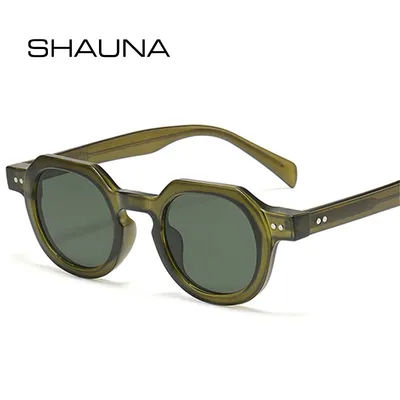 SHAUNA – lunettes de soleil rétro ovales à rivets pour femmes, verres transparents UV400, monture tendance, verres de soleil vert foncé pour hommes, style punk