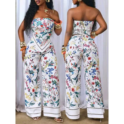 Ensemble pantalon long taille haute amincissant imprimé élégant pour femme – Tenue décontractée confortable deux pièces