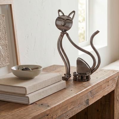 'Cat-Themed Whimsical Minimalist Recycled Metal Figurine'