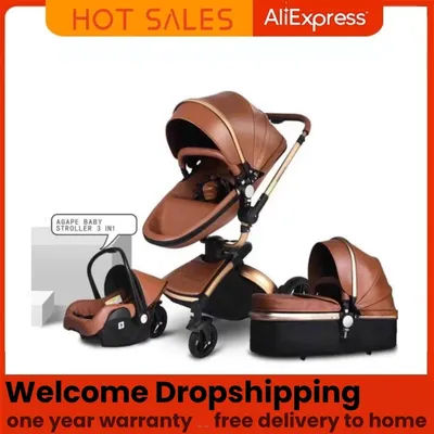 Luxury baby stroller,AGAPE Leather High View 3 in 1 Stroller For 0-3 Years,360 Ratetion Design,Best Quality Baby Stroller