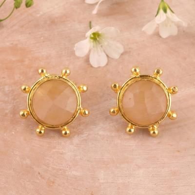 '7-Carat Chalcedony Button Earrings in a High Polish Finish'