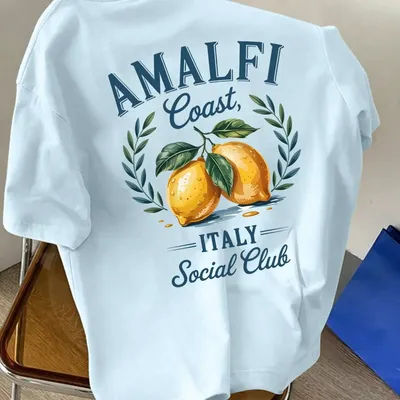 T-shirt pour homme 100% coton, motif citron italien, « Amalfi Coast Social Club », haut décontracté pour les vacances