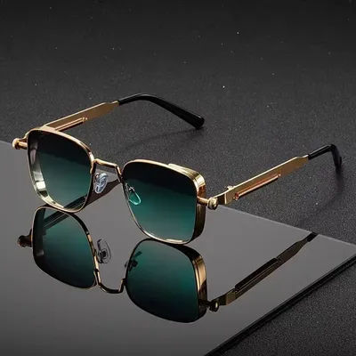 Lunettes de soleil carrées rétro steampunk pour hommes, monture dorée de luxe, protection UV400, lunettes vintage pour la conduite et les activités de plein air