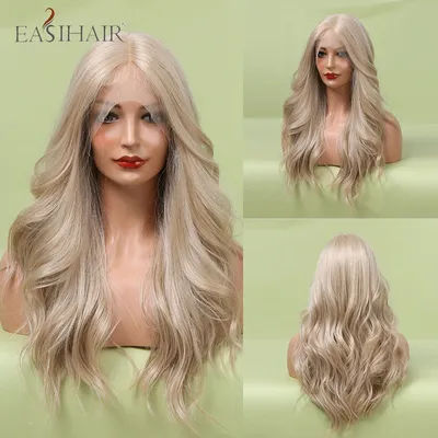 EASIHAIR Long Lace Front Synthetic Wigs for Women Blonde Natural Wave Wigs with Baby Hair Heat Resistant for Daily Cosplay Party
