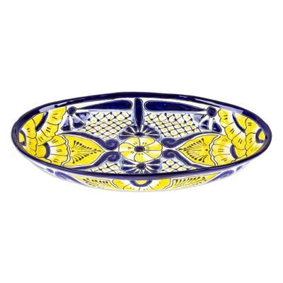 Yellow Blooms,'Mexican Talavera Style Ceramic Platter with Yellow Flowers'
