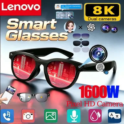 Lunettes Intelligentes Lenovo 8K 1600W AI avec Caméra HD, Traduction en Temps Réel, Appel Bluetooth, Enregistrement Audio/Vidéo, Lecture Musicale, Lunettes de Soleil 2027NEW