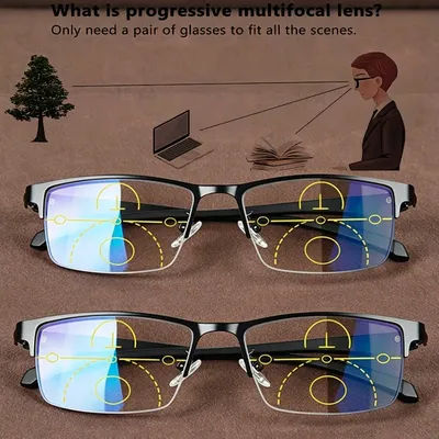 2 Paires de Lunettes de Lecture Progressives Multifocales Demi-Montures Professionnelles Photochromiques pour Hommes, Monture TR90 Ultra-Flexible